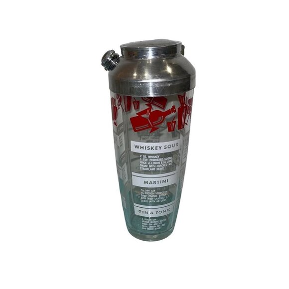 Vintage Cocktail Shaker Thick Glass Chrome Recipes Mid Century Modern - Picture 5 of 6